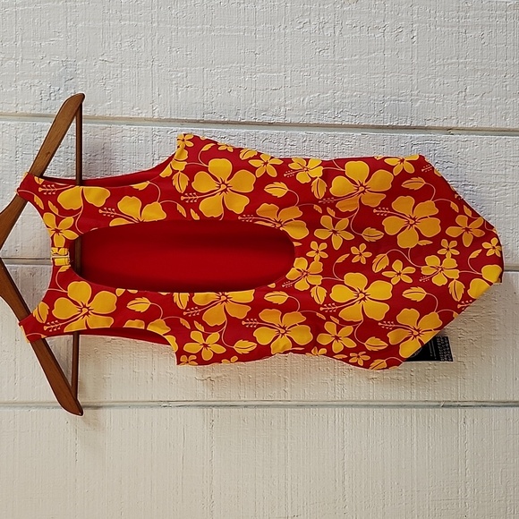 LIU LOVE Hawaii Hibiscus Red Yellow Floral One Piece Swimsuit Beach Medium - Picture 3 of 8